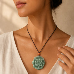 Lotus Pattern Jade Luck Prosperity Necklace Pendant featuring Lotus, Jade, Lotus Symbol