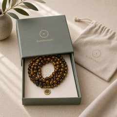 Lotus Symbol Tiger Eye Beaded Strength Mala featuring Lotus Symbol, Lotus, Tiger Eye