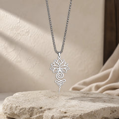 Lotus Unalome Chakra Symbol Design Stainless Steel Enlightenment Necklace Pendant featuring Lotus, Lotus Symbol