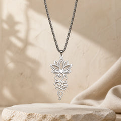 Lotus Vines Design Chakra Symbol Stainless Steel Enlightenment Necklace Pendant featuring Lotus, Lotus Symbol