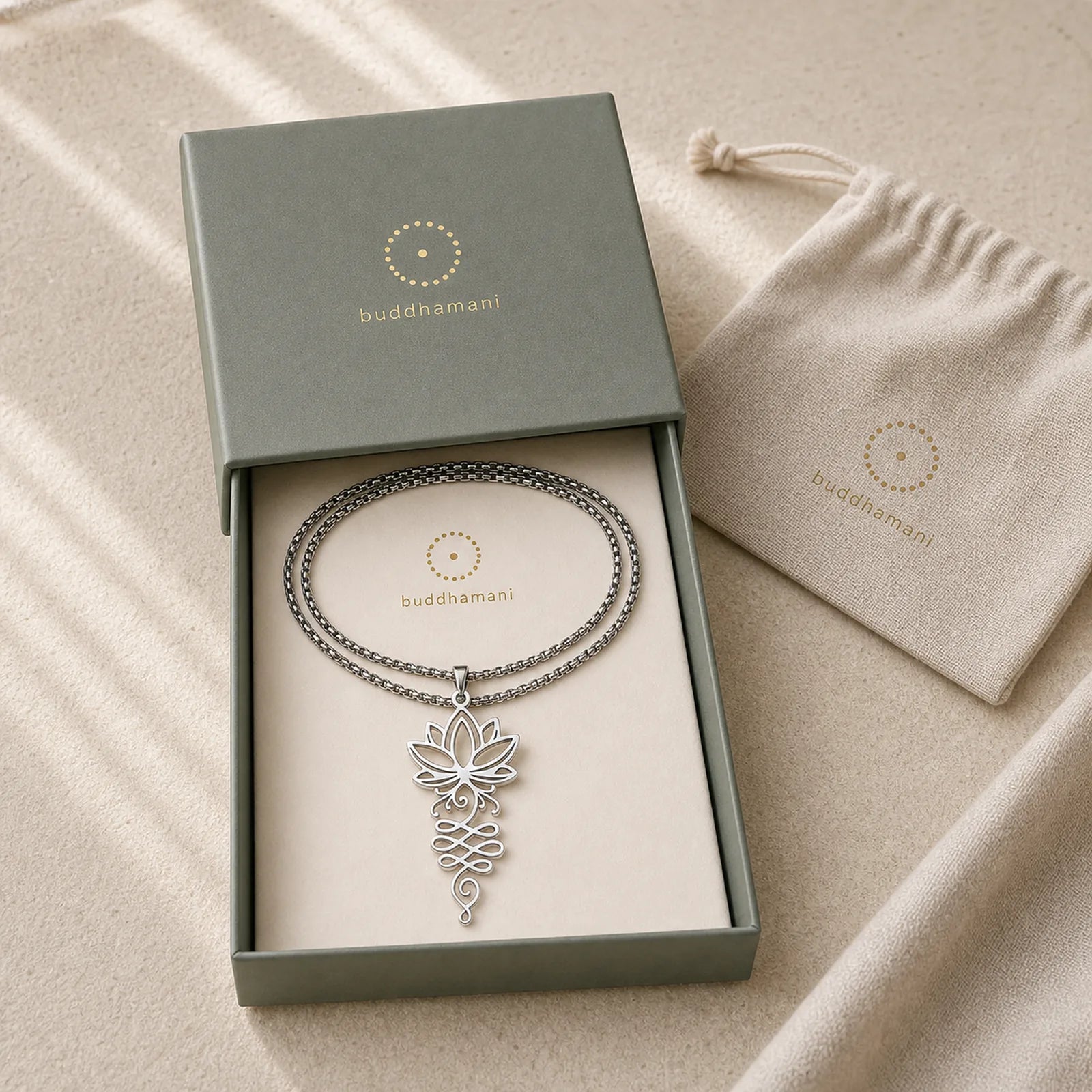 Lotus Vines Design Chakra Symbol Stainless Steel Enlightenment Necklace Pendant featuring Lotus, Lotus Symbol