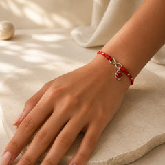 Love Heart Infinity Symbol Braided String Anklet featuring Red String, Copper, Silver