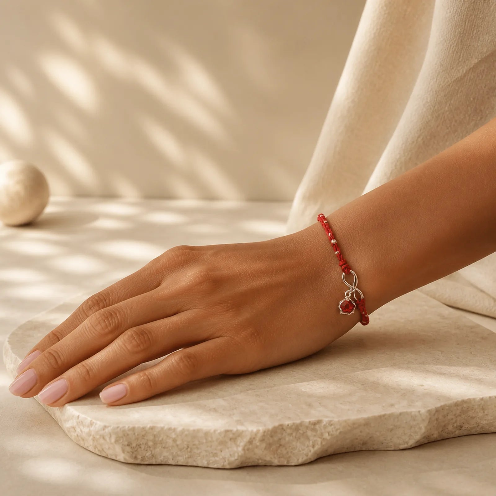 Love Heart Infinity Symbol Braided String Anklet featuring Red String, Copper, Silver