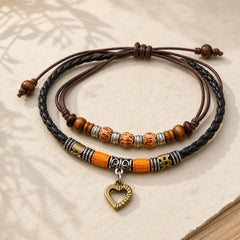 Love Heart Pattern Bead Healing Necklace Pendant Bracelet featuring Copper