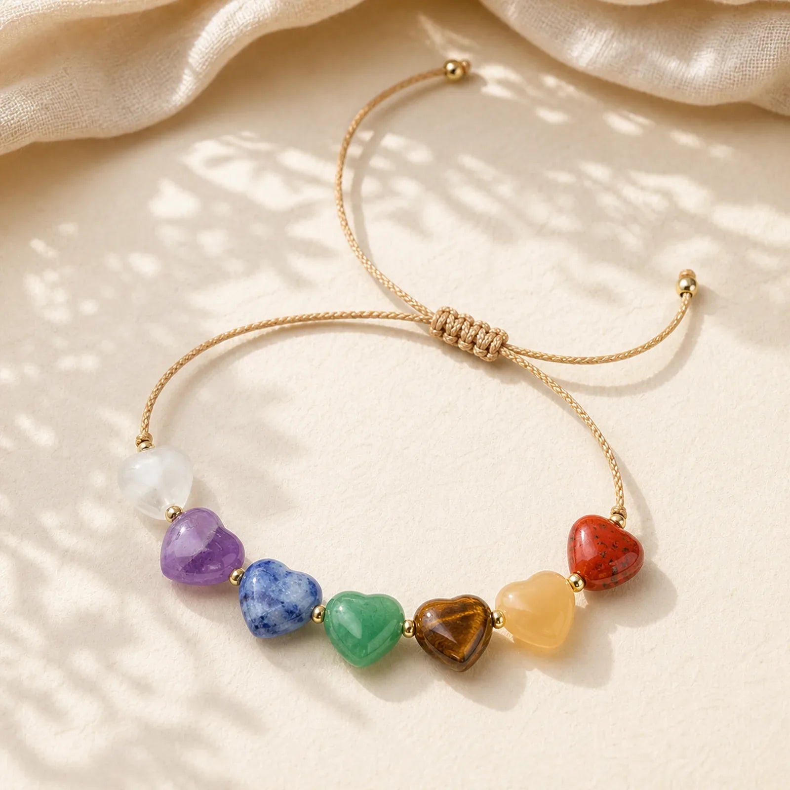 Love Heart Red Agate Amethyst Green Aventurine Colorful Crystal Confidence Braided Bracelet featuring Red Agate, Amethyst, Green Aventurine