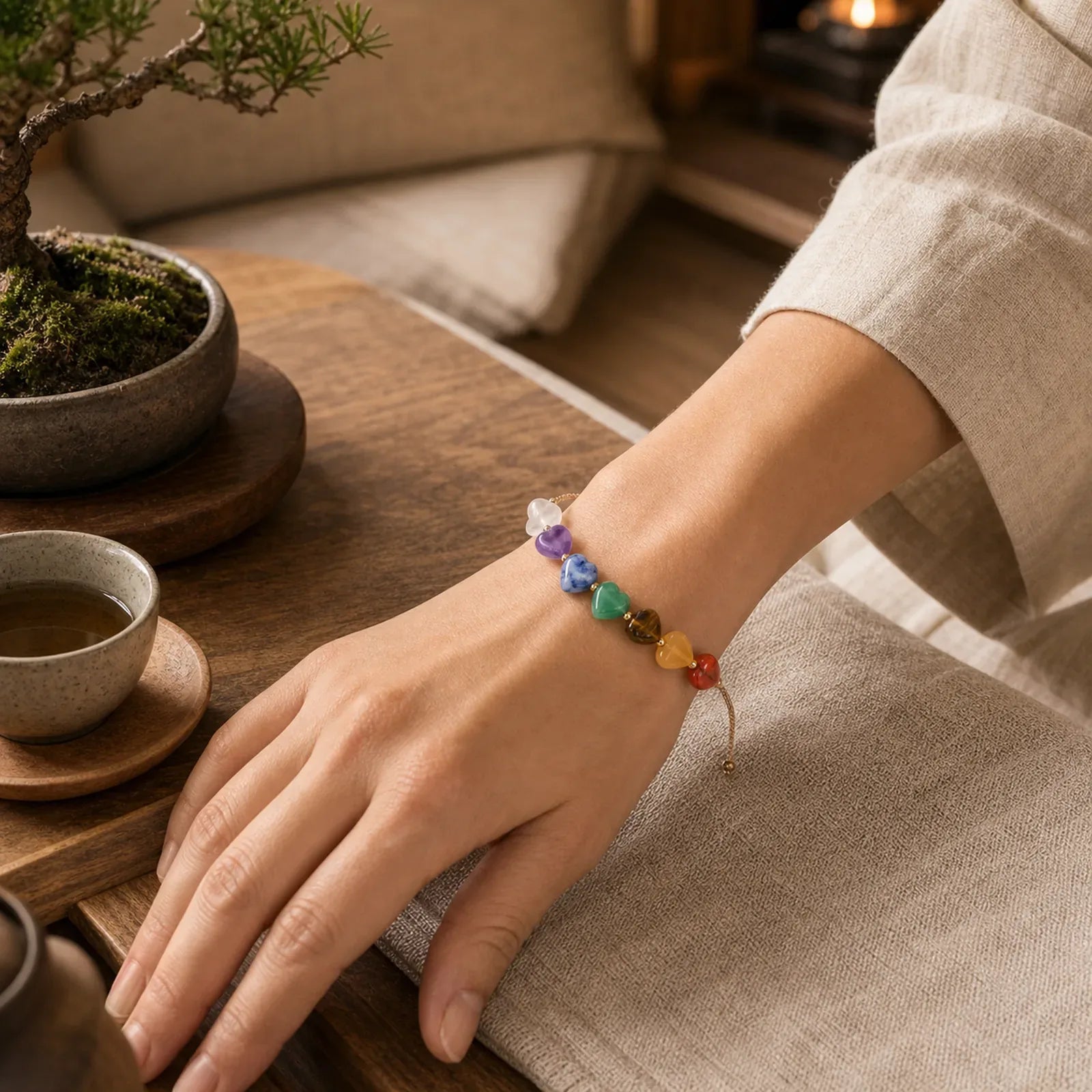 Love Heart Red Agate Amethyst Green Aventurine Colorful Crystal Confidence Braided Bracelet featuring Red Agate, Amethyst, Green Aventurine