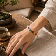 Love Heart Red Agate Amethyst Green Aventurine Colorful Crystal Confidence Braided Bracelet featuring Red Agate, Amethyst, Green Aventurine