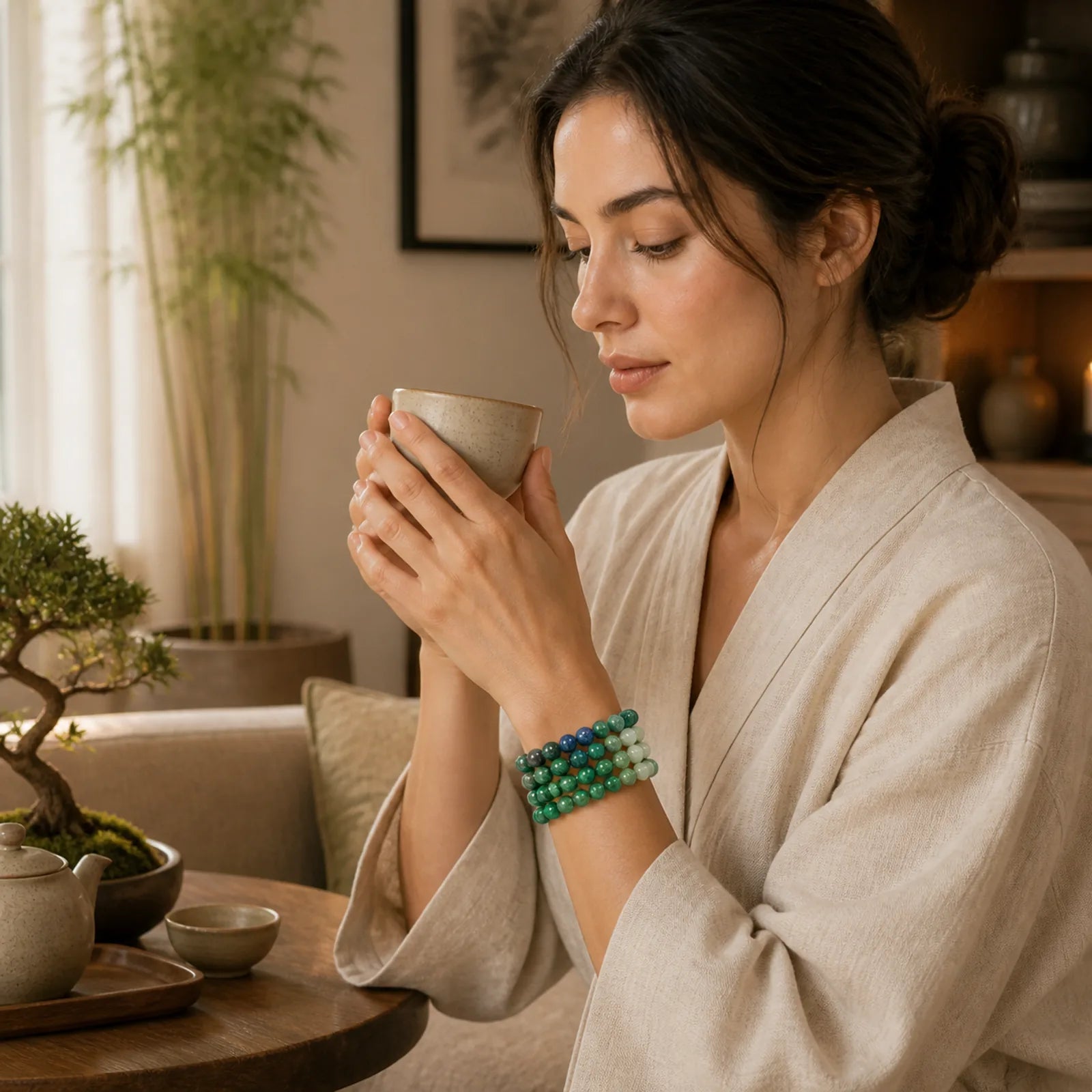 Love Self Green Series Calm Balance Support Bracelet featuring Amazonite, Green Tiger Eye, Tiger Eye