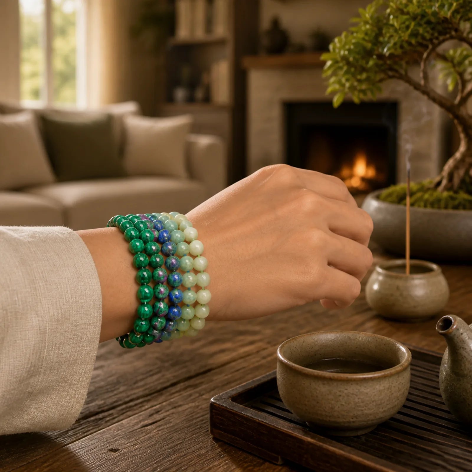 Love Self Green Series Calm Balance Support Bracelet featuring Amazonite, Green Tiger Eye, Tiger Eye