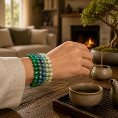 Love Self Green Series Calm Balance Support Bracelet featuring Amazonite, Green Tiger Eye, Tiger Eye