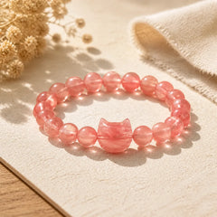 Lovely Cat Head Red Agate Spiritual Beads Bracelet featuring Red Agate