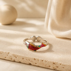Luck Koi Fish Wealth Prosperity Ring featuring Koi Fish, Yin Yang Symbol, Copper