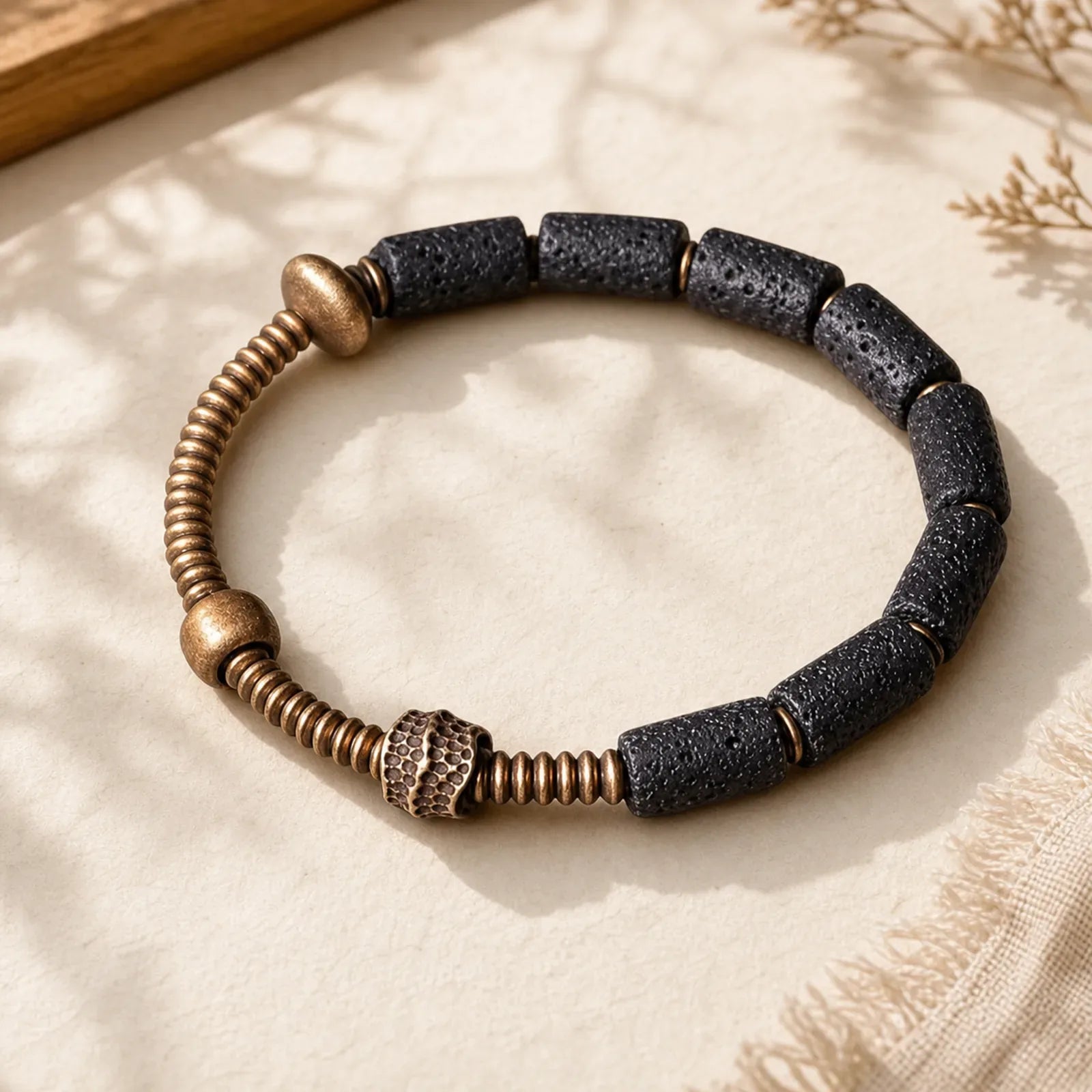 Luck Wealth Black Lava Rock Beads Copper Bracelet featuring Lava Rock, Copper