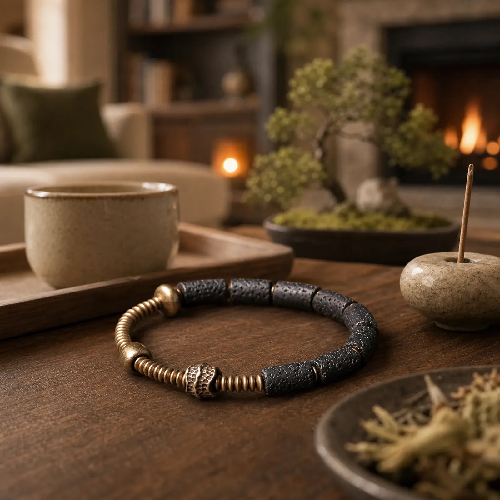 Luck Wealth Black Lava Rock Beads Copper Bracelet featuring Lava Rock, Copper