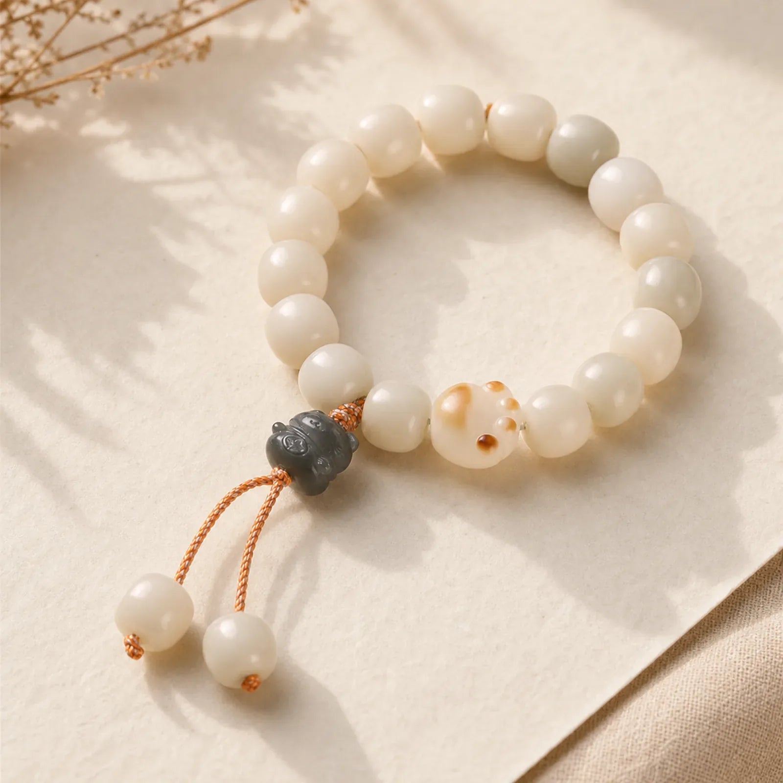 Lucky Cat Bodhi Seed Cat Paw Peace Bracelet featuring Bodhi Seed