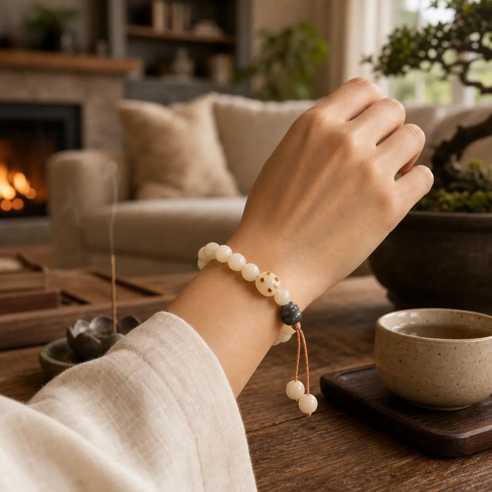 Lucky Cat Bodhi Seed Cat Paw Peace Bracelet featuring Bodhi Seed