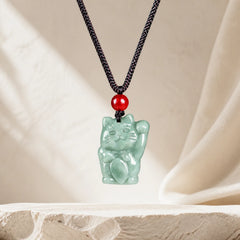 Lucky Cat Jade Abundance Necklace Pendant featuring Jade