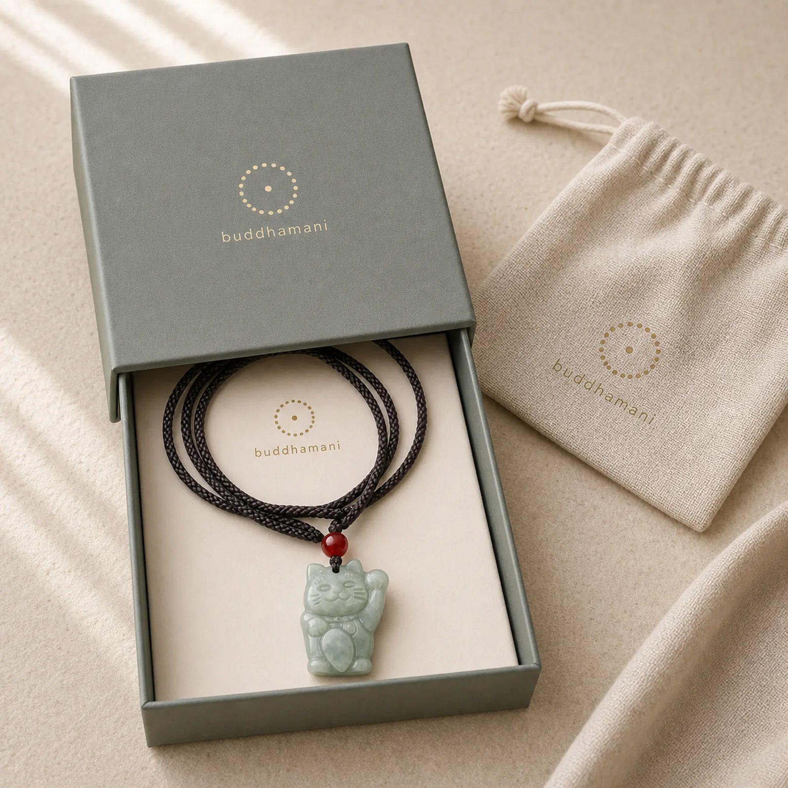 Lucky Cat Jade Abundance Necklace Pendant featuring Jade
