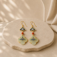 Lucky Four Leaf Clover Jade Abundance Copper Earrings featuring Jade, Copper