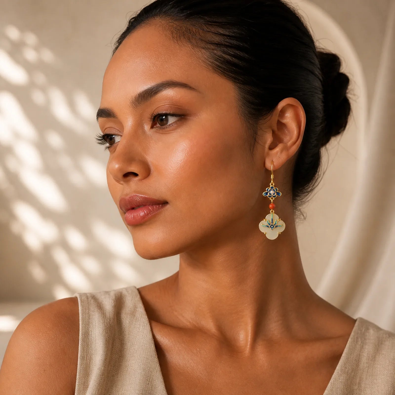Lucky Four Leaf Clover Jade Abundance Copper Earrings featuring Jade, Copper