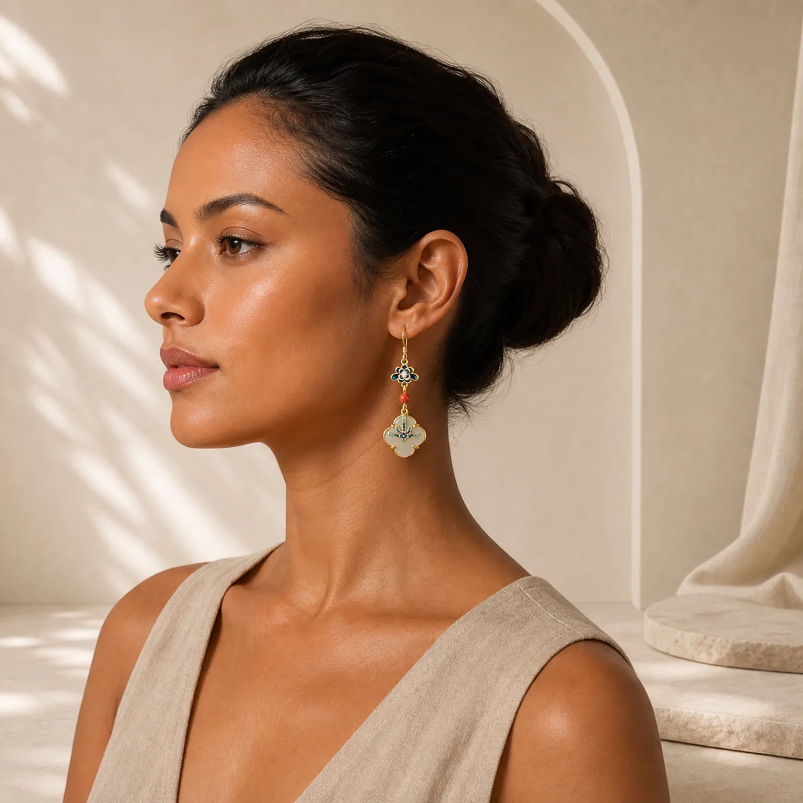 Lucky Four Leaf Clover Jade Abundance Copper Earrings featuring Jade, Copper