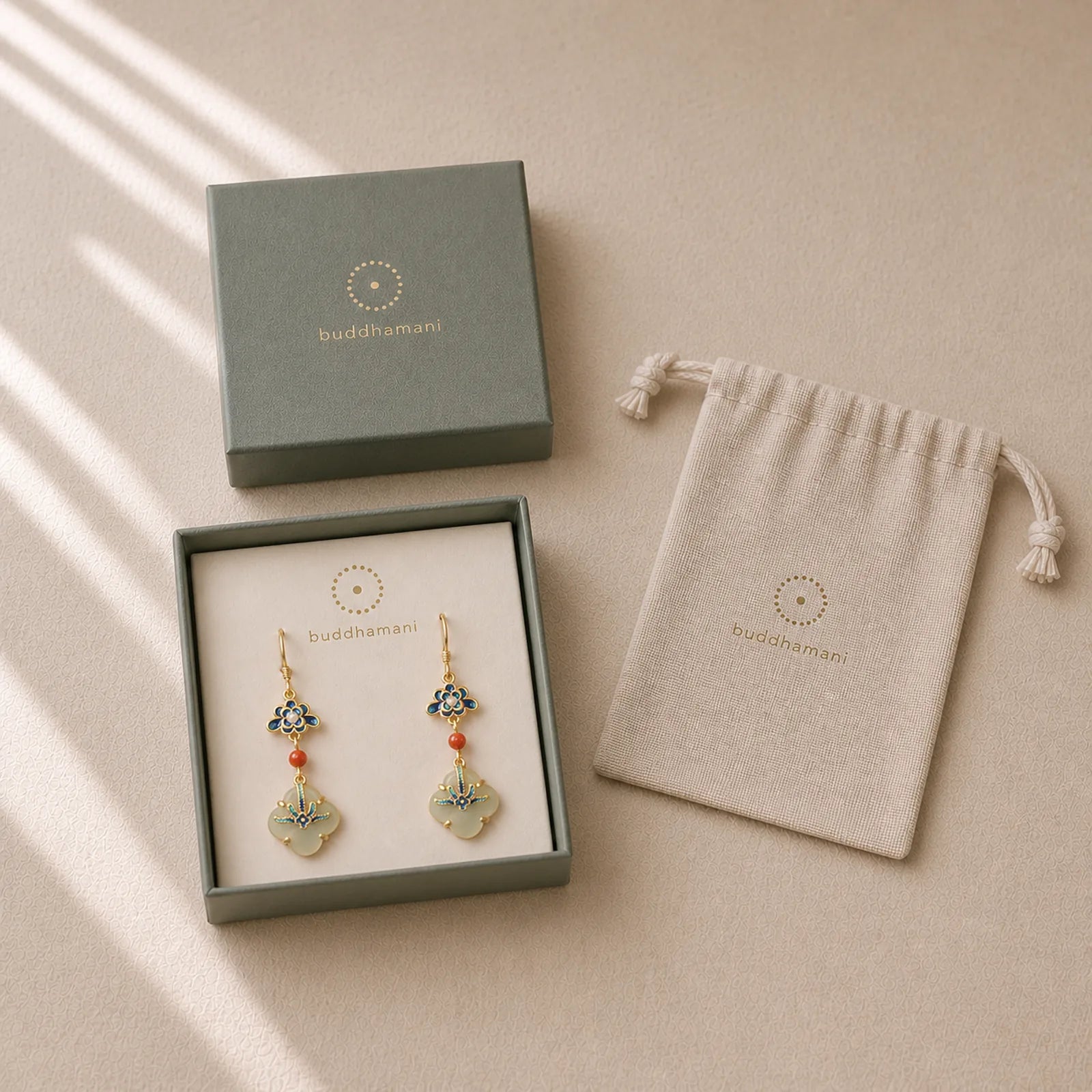 Lucky Four Leaf Clover Jade Abundance Copper Earrings featuring Jade, Copper