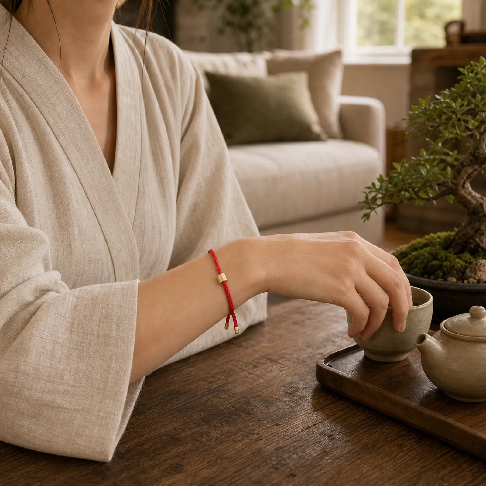 Lucky Red String Bracelet featuring Red String, Copper, Silver