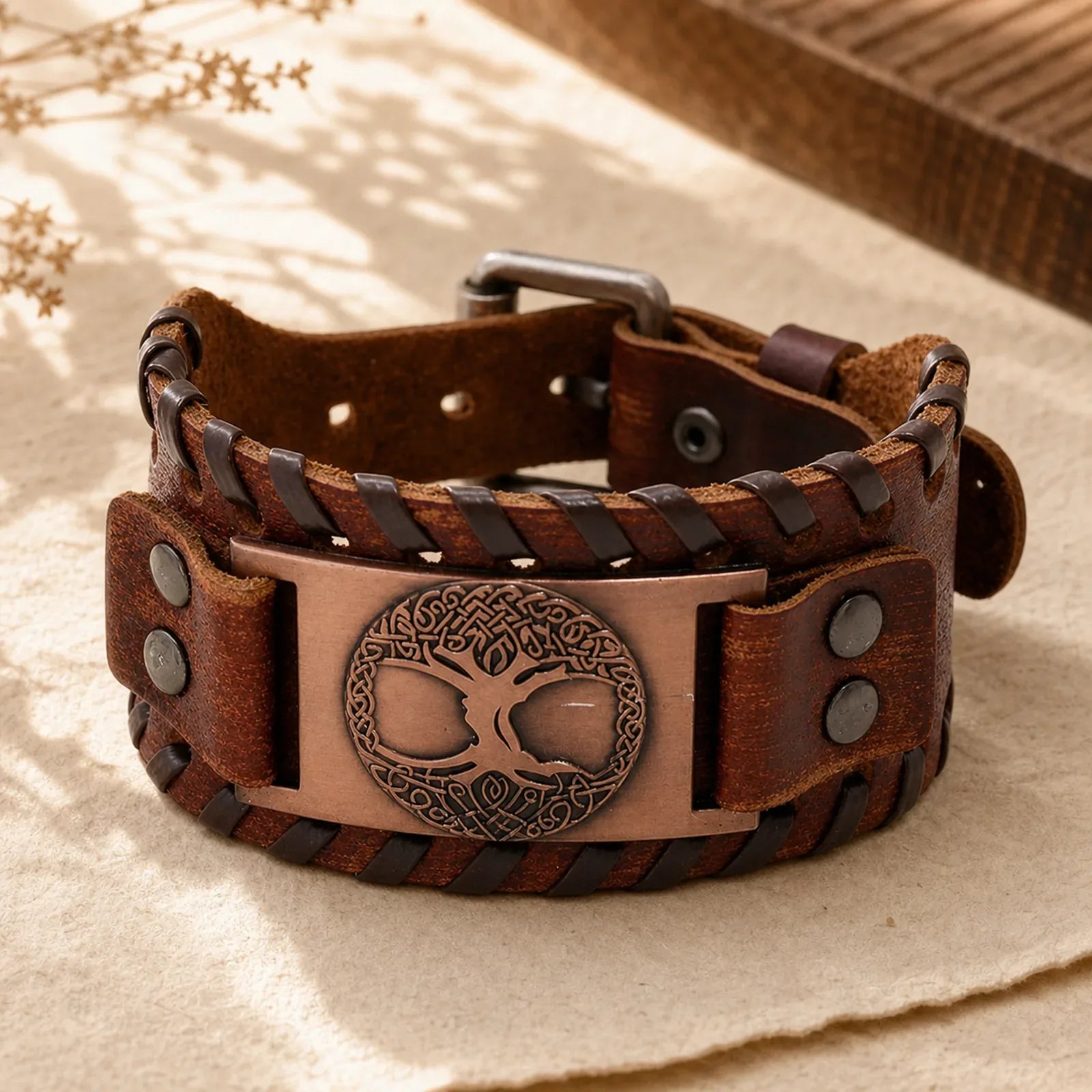 Lucky Tree Of Life Balance Leather Bracelet featuring The Tree of Life, Copper