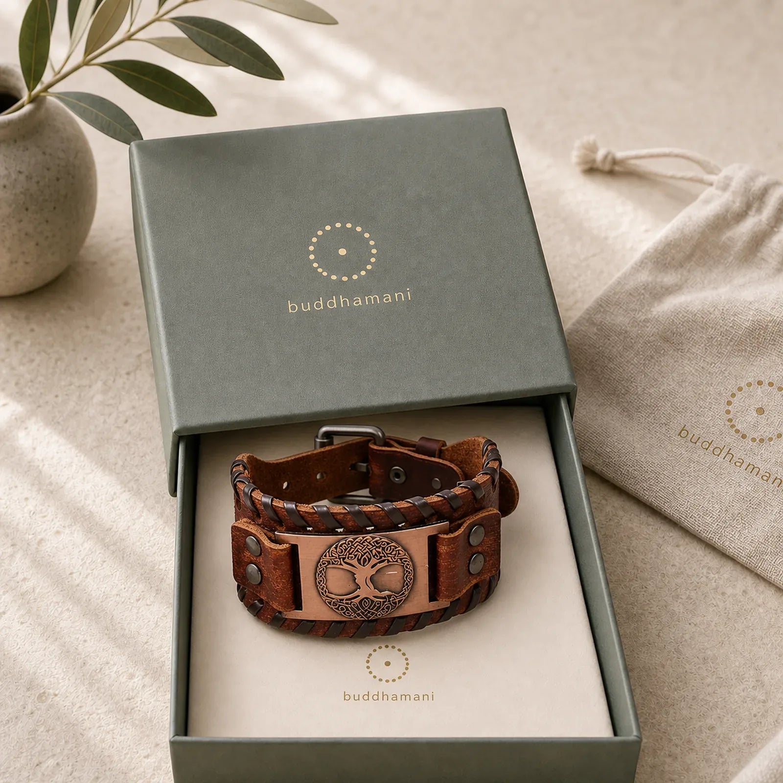 Lucky Tree Of Life Balance Leather Bracelet featuring The Tree of Life, Copper