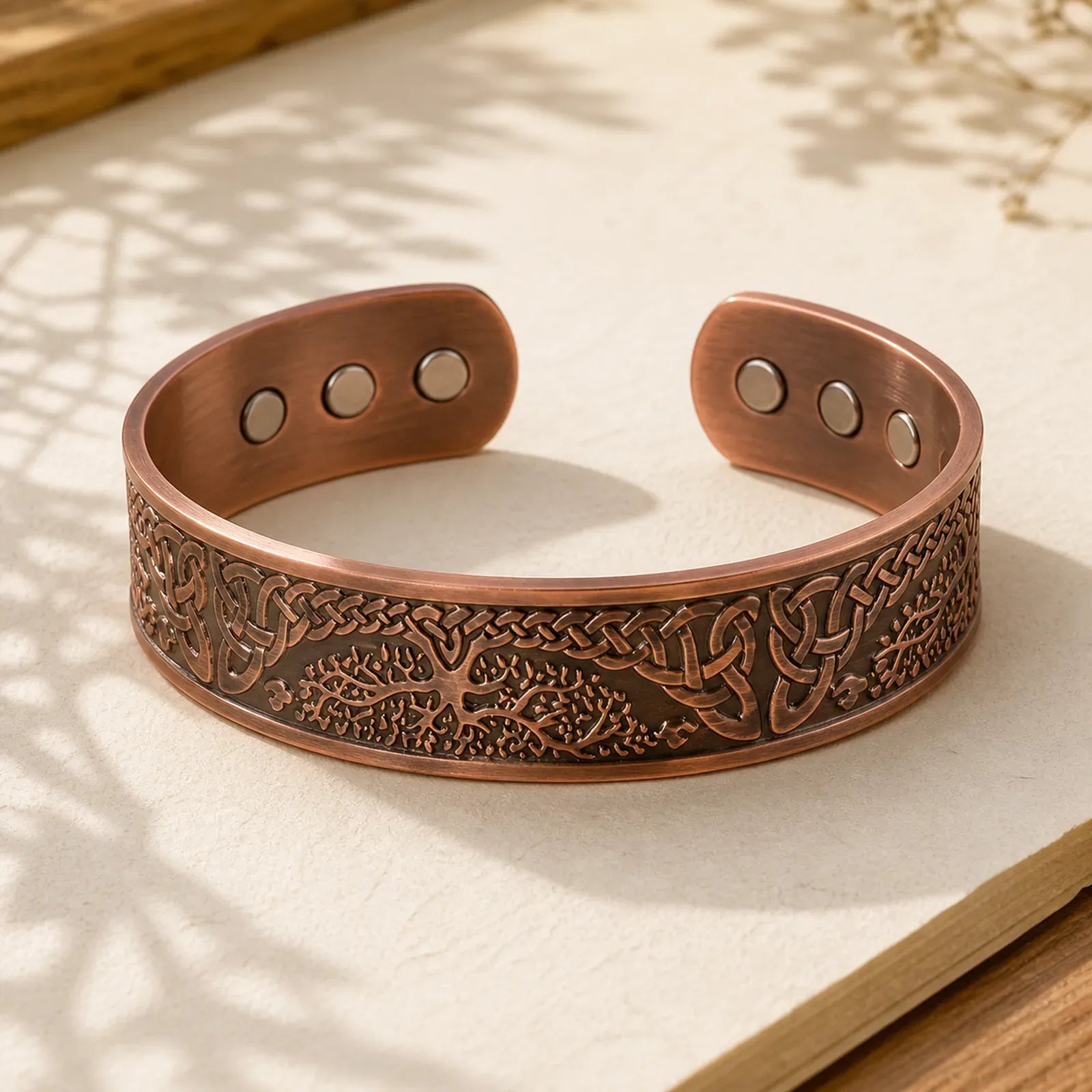 Lucky Tree Of Life Balance Magnetic Adjustable Cuff Bracelet Bangle featuring The Tree of Life, Copper