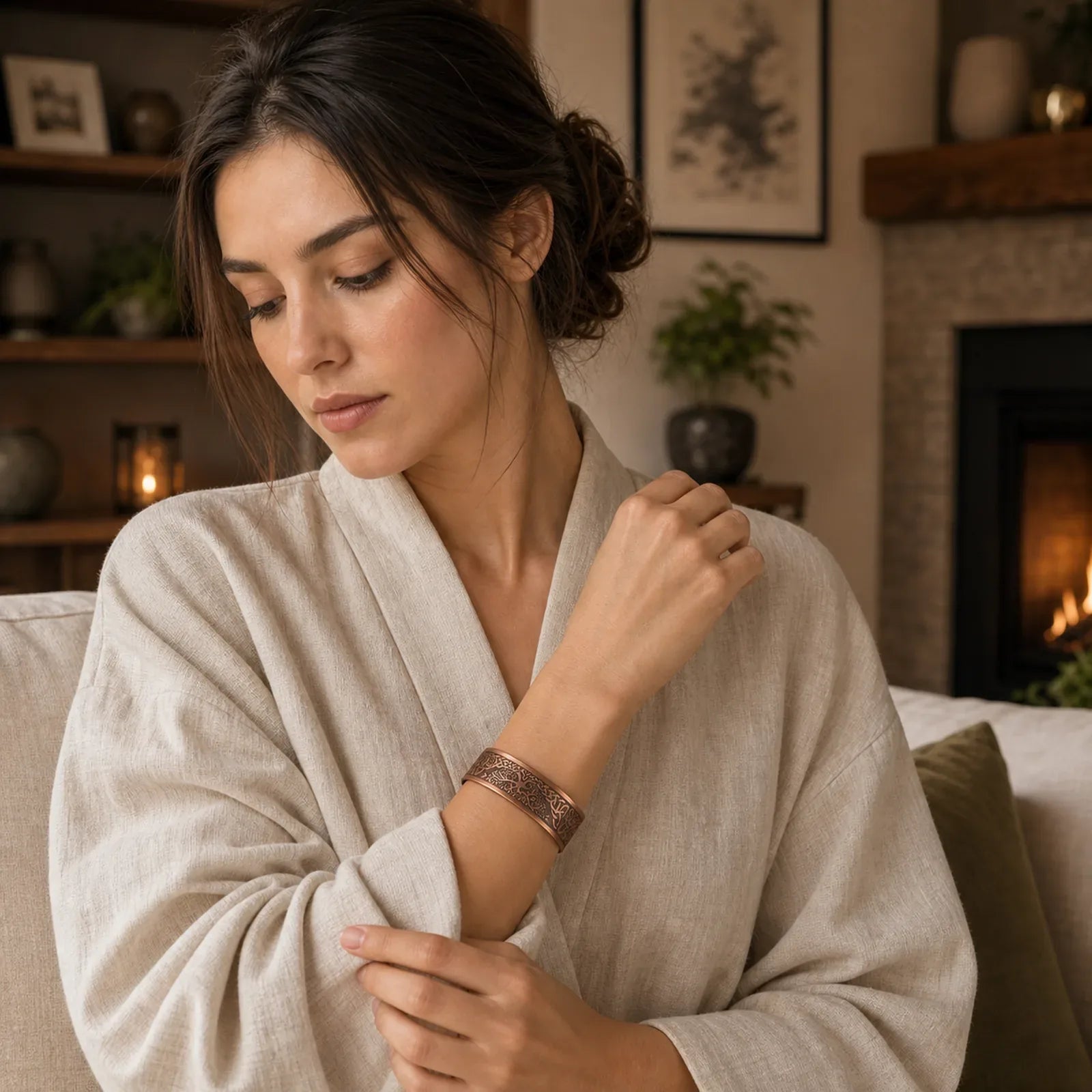 Lucky Tree Of Life Balance Magnetic Adjustable Cuff Bracelet Bangle featuring The Tree of Life, Copper