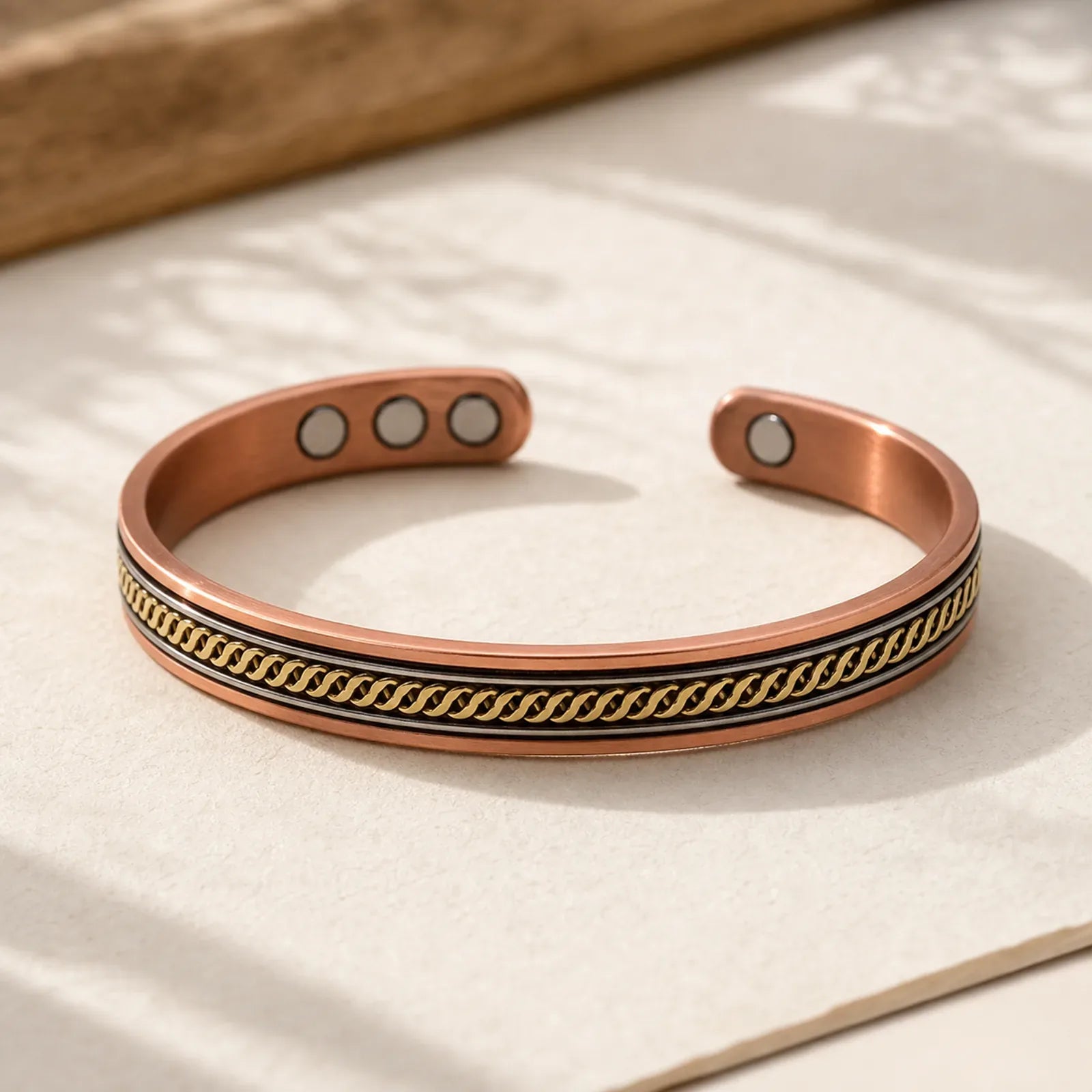 Magnetic Copper Balance Adjustable Cuff Bracelet Bangle Ring featuring Copper