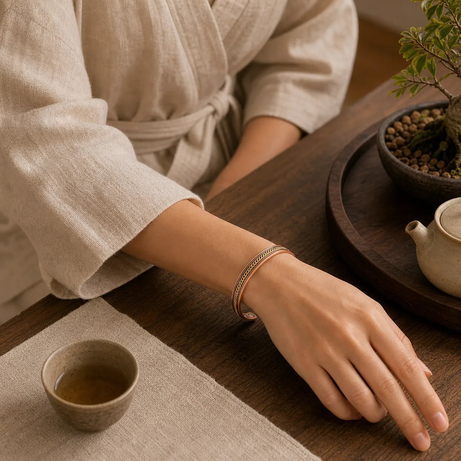 Magnetic Copper Balance Adjustable Cuff Bracelet Bangle Ring featuring Copper