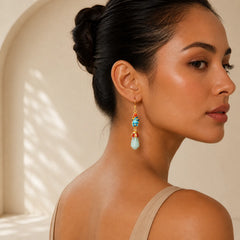 Magnolia Flower Jade Pattern Luck Prosperity Drop Dangle Earrings featuring Jade, Copper