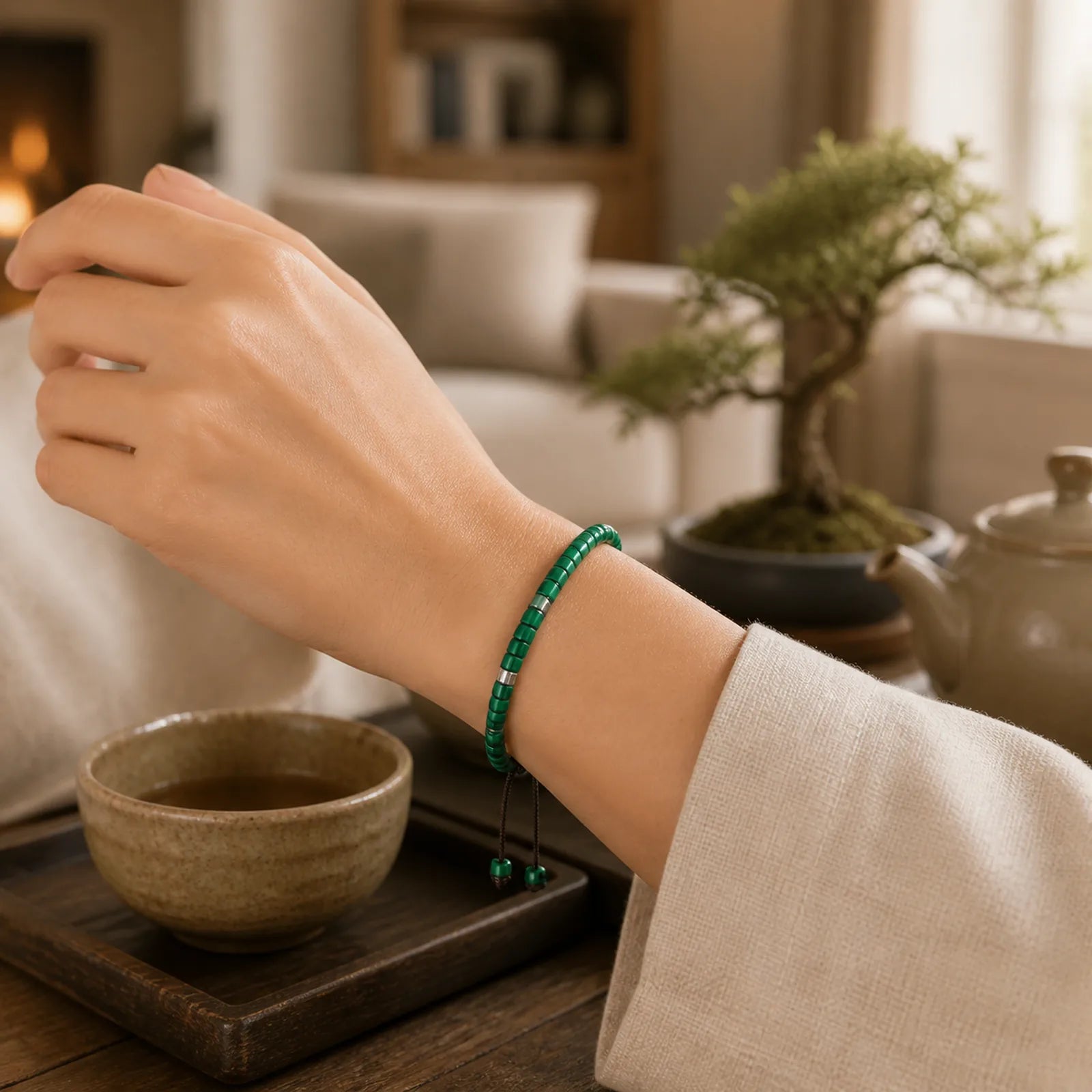 Malachite Anti-Anxiety Spacer Bead Bracelet featuring Malachite