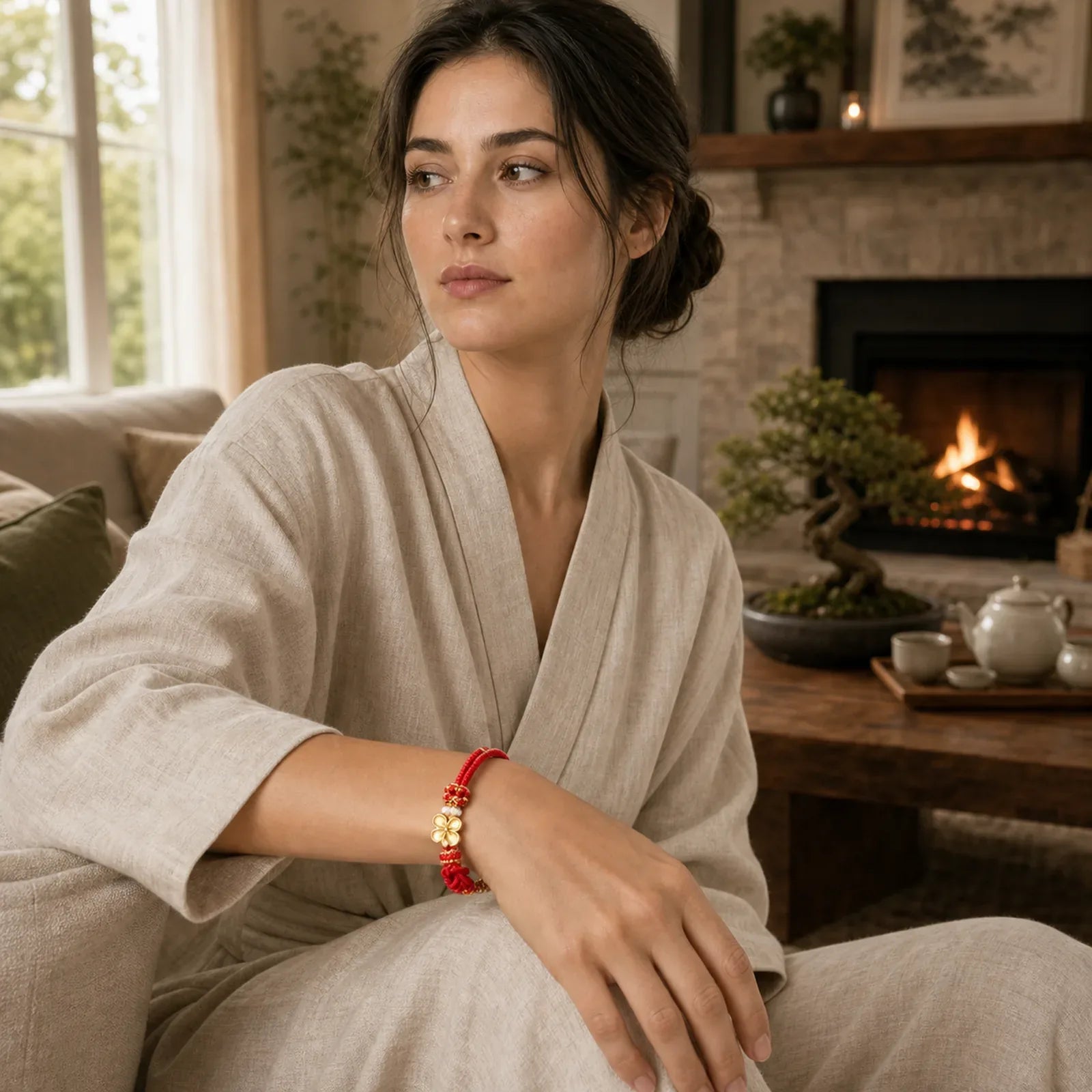 Mandala Braided Rope Confidence Bracelet featuring Mandala, Red String