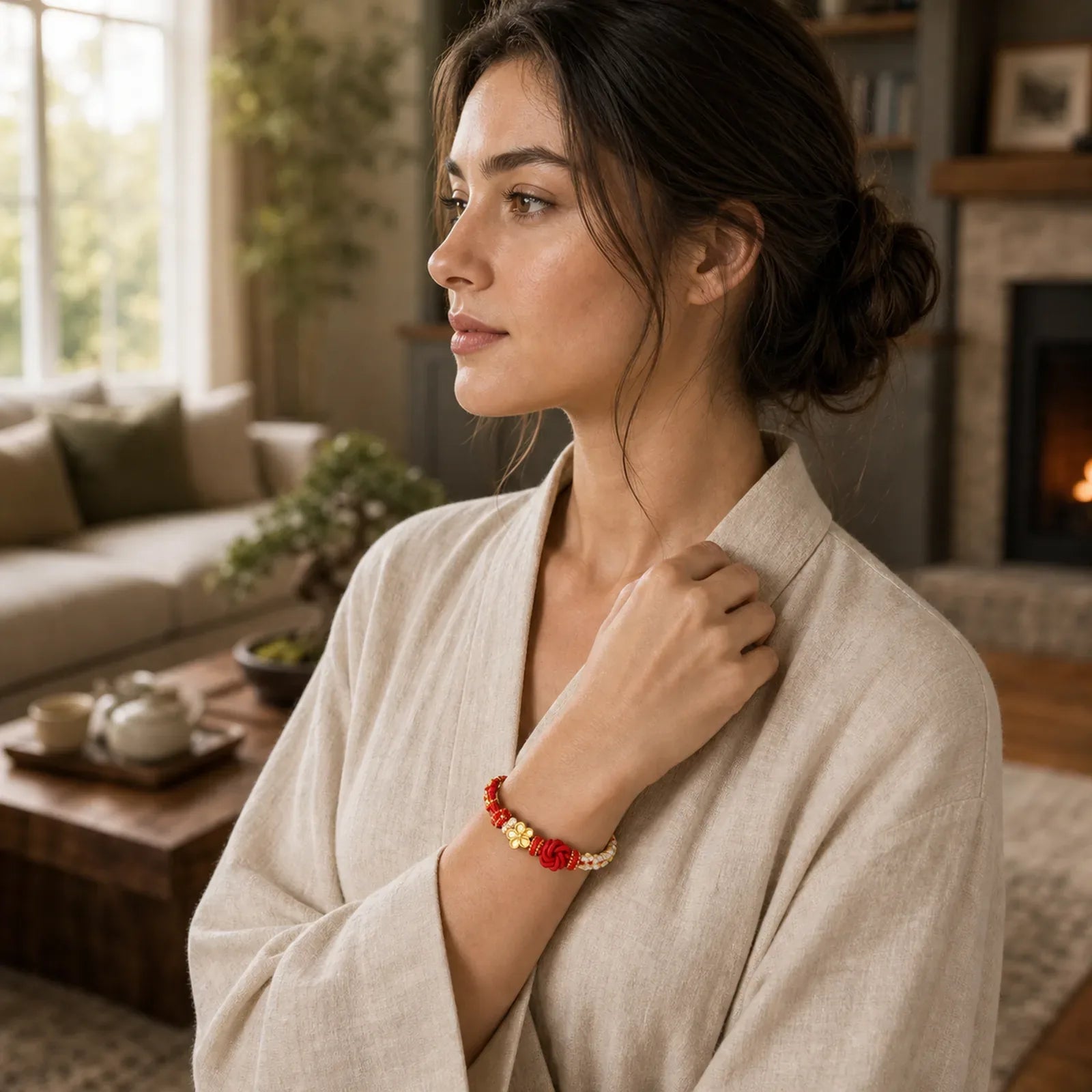 Mandala Braided Rope Confidence Bracelet featuring Mandala, Red String