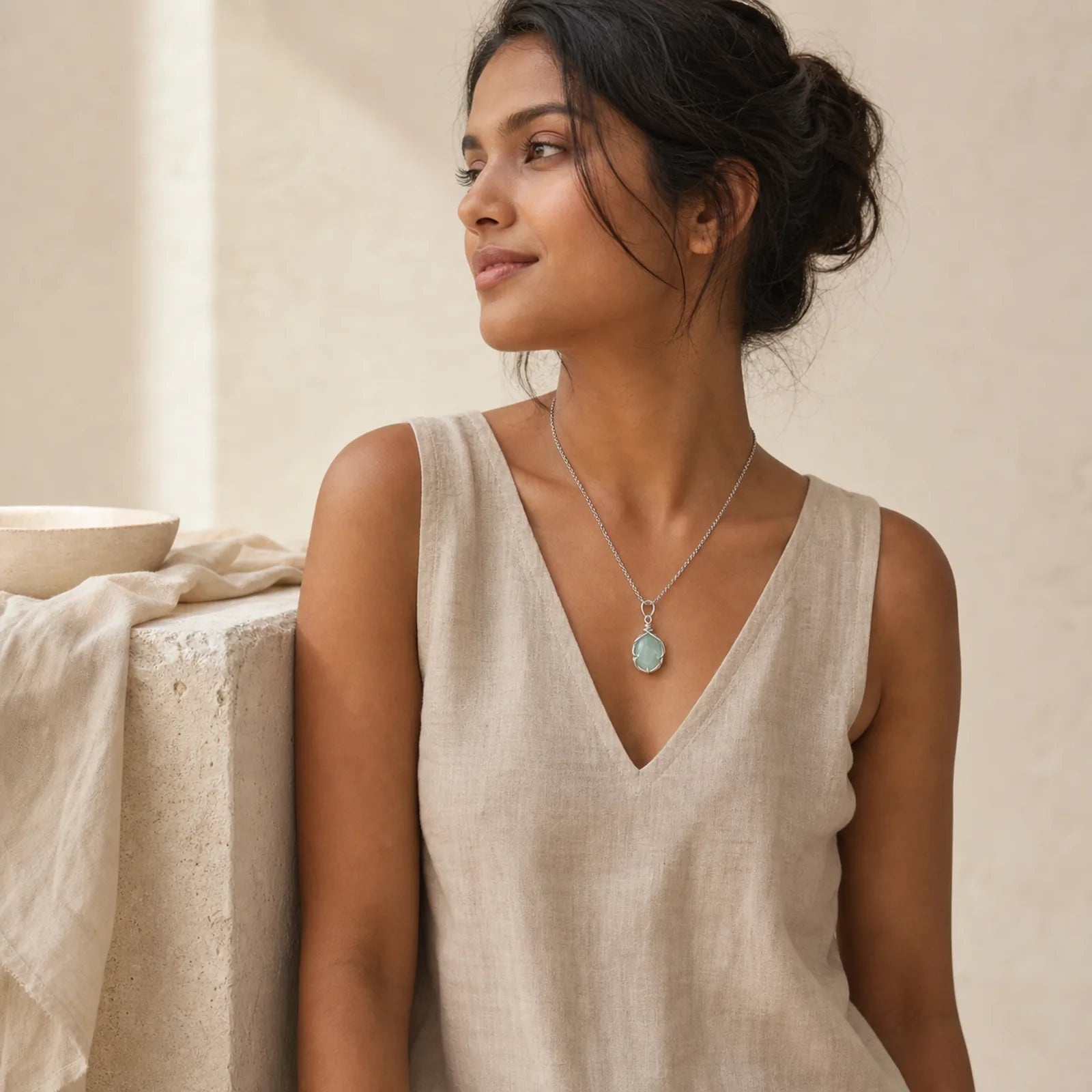 Marquise Pattern Natural Crystal Stone Charm Necklace Pendant (Extra 35% Off | USE CODE: FS35) featuring Green Aventurine, Amethyst, Rose Quartz