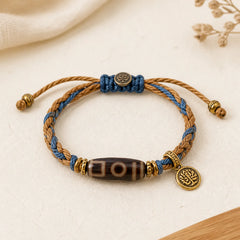 "May Blessings Protect Your Journey" Dzi Bead Bracelet Includes Gift Message Card featuring Dzi Bead, Nine-Eye Dzi Bead, Copper