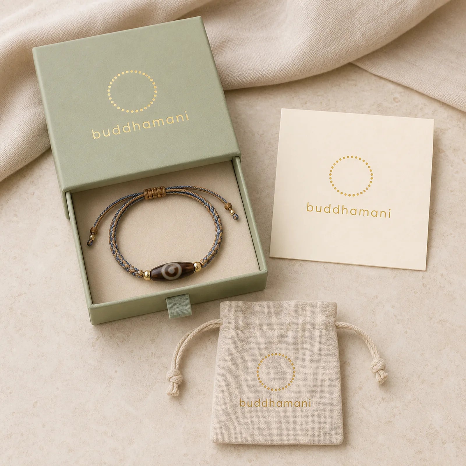 "May Blessings Protect Your Journey" Dzi Bead Bracelet Includes Gift Message Card featuring Dzi Bead, Nine-Eye Dzi Bead, Copper