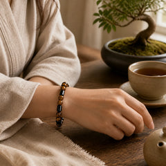 "May Confidence Guide Your Way" Black Tourmaline Bracelet Includes Gift Message Card featuring Tourmaline, Tiger Eye