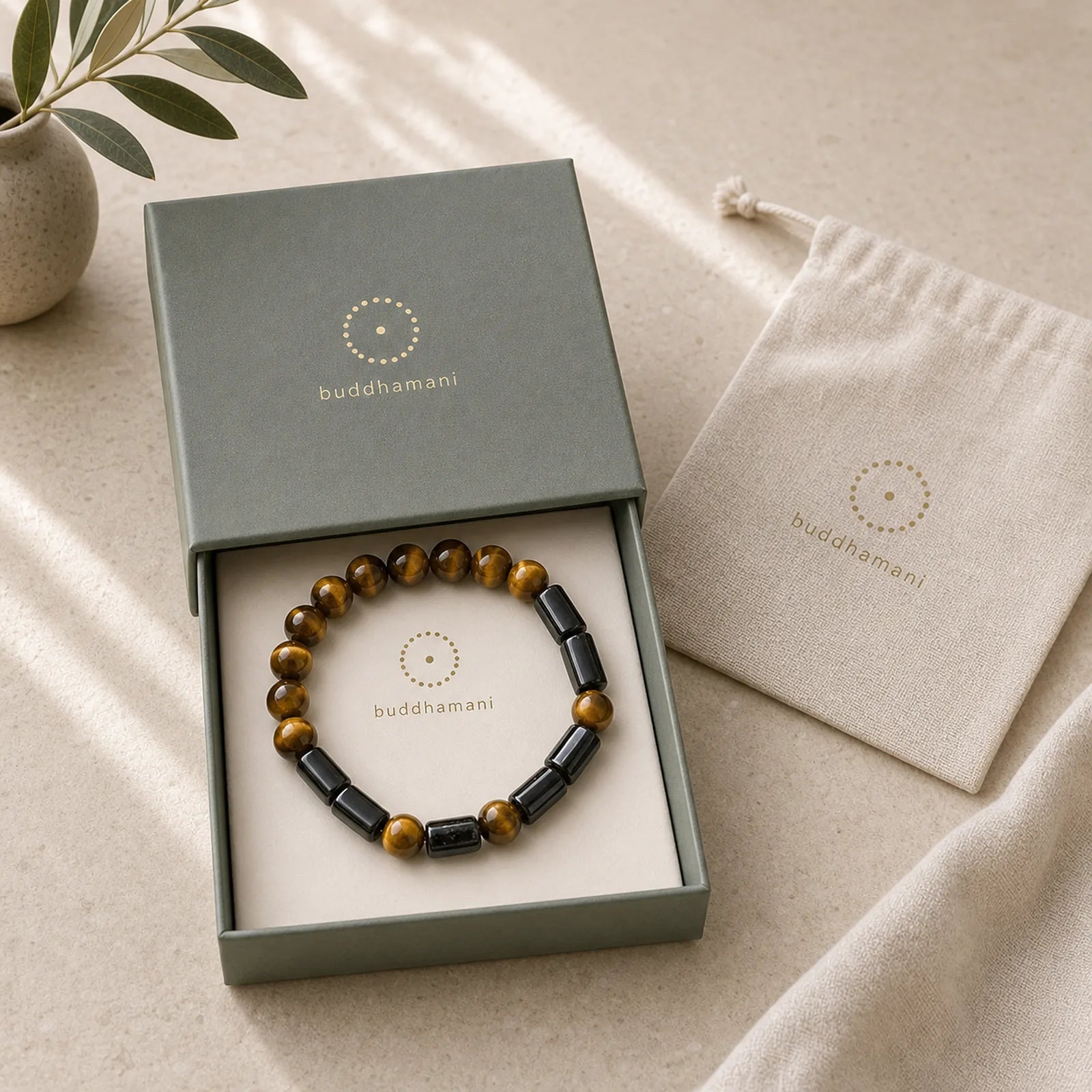 "May Confidence Guide Your Way" Black Tourmaline Bracelet Includes Gift Message Card featuring Tourmaline, Tiger Eye