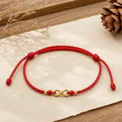 "May Endless Luck Find You" Infinity Charm Brass Red String Bracelet Includes Gift Message Card featuring Red String