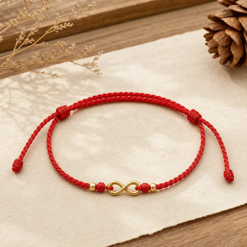 "May Endless Luck Find You" Infinity Charm Brass Red String Bracelet Includes Gift Message Card featuring Red String