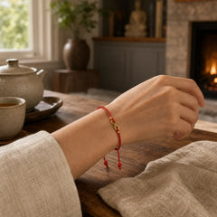 "May Endless Luck Find You" Infinity Charm Brass Red String Bracelet Includes Gift Message Card featuring Red String