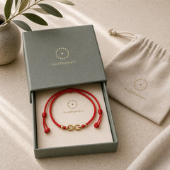 "May Endless Luck Find You" Infinity Charm Brass Red String Bracelet Includes Gift Message Card featuring Red String