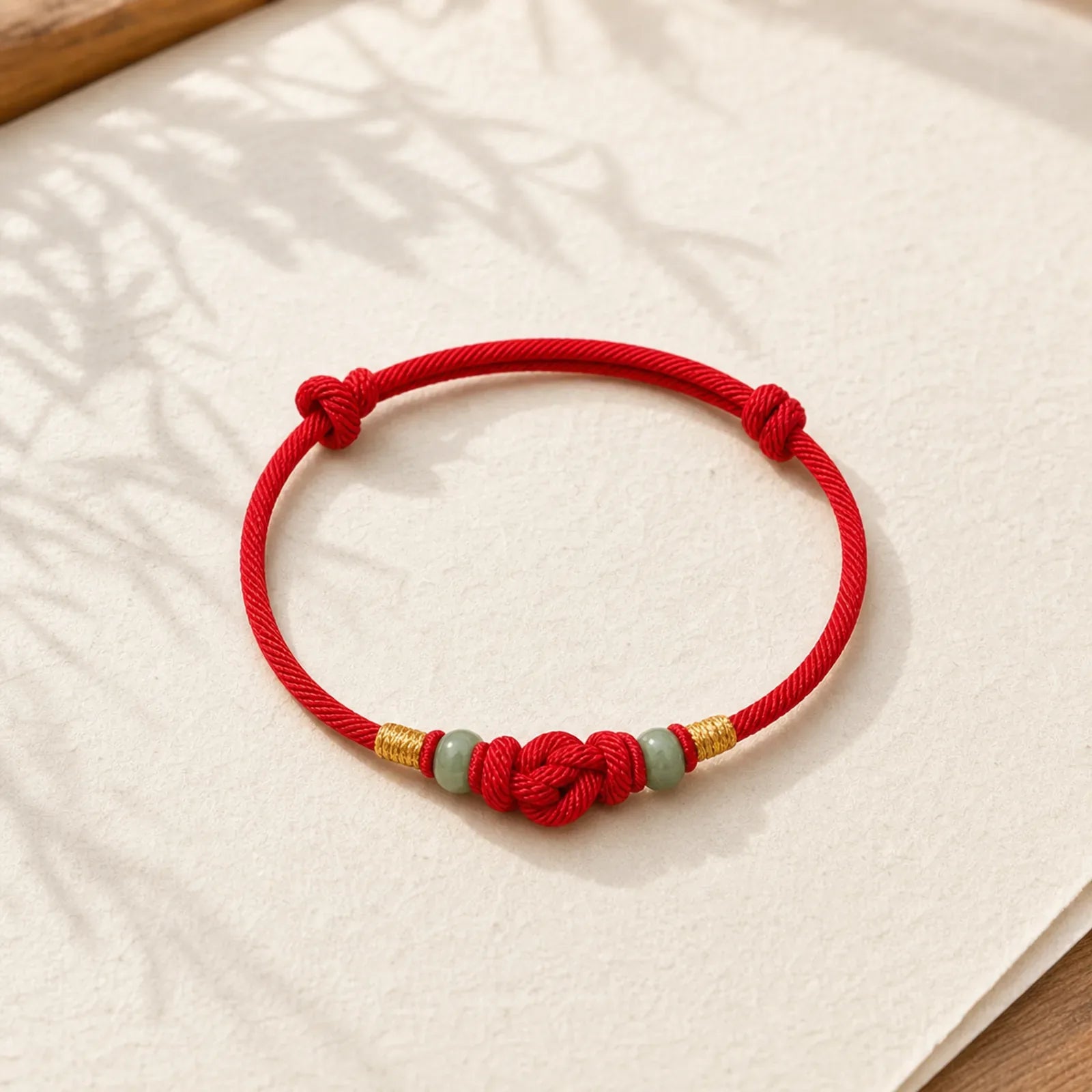 "May Harmony and Good Fortune Be With You" Bracelet Includes Gift Message Card featuring Red String, Green Jade, Jade