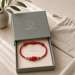 "May Harmony and Good Fortune Be With You" Bracelet Includes Gift Message Card featuring Red String, Green Jade, Jade