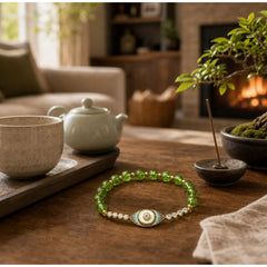 "May Light and Protection Be With You" Peridot Bracelet Includes Gift Message Card featuring Peridot, Evil Eye