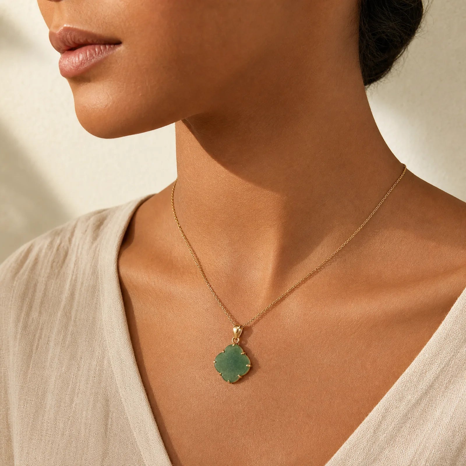 "May Luck and Joy Be With You" Jade Necklace Includes Gift Message Card featuring Jade, Green Jade, Copper
